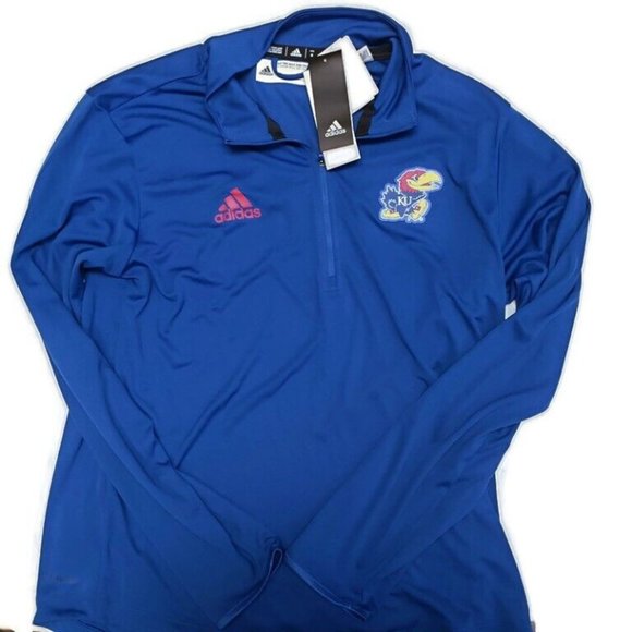 Adidas Other - Adidas Mens Medium NCAA Kansas Jayhawks 1/4 Zip Knit Long Sleeve Shirt Blue